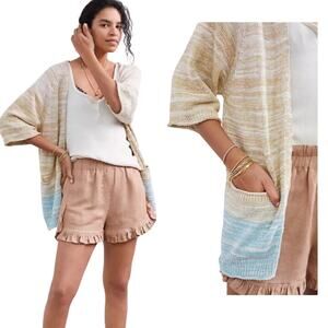 Daily Practice Anthropologie Ombre Cardigan S Colorblock Stripe Linen 3/4 Sleeve